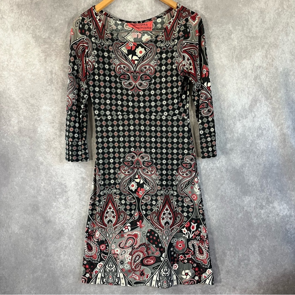 Matrushka Construction Midi Dress Womens Small Colorful Boho Hippie Long Sleeve